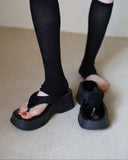 Glossy suede platform sole flip-flop mule