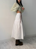 Ribbon shirring flare long skirt