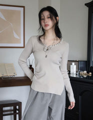 COLOR iN ID(カラーインアイディー) - コサージュリブニット