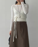 [Brushed Lining] Ribbed Boat Neck Long Sleeve T-shirt