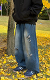 Length balloon denim jeans