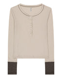 MIX POINT LONG SLEEVE BUTTON T-SHIRT