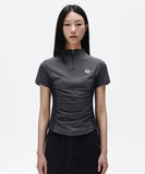 SHIRRING HALF ZIP-UP JERSEY TEE