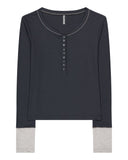 MIX POINT LONG SLEEVE BUTTON T-SHIRT