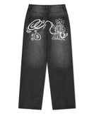 BACK LOGO WASHED DENIM PANT