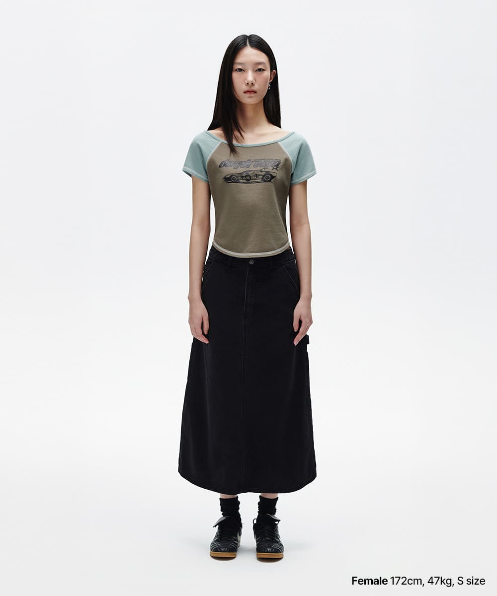 tシャツ 「mahagrid/マハグリッド」 OFF SHOULDER RAGLAN TEE /オフショルダー ラグラン 半袖Tシャツ レディース オフショルダーラグランTシャツ - mahagrid | 60% - アジア