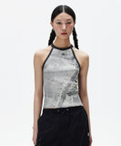 DENIM PRINTED HALTER KNIT