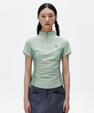 SHIRRING HALF ZIP-UP JERSEY TEE