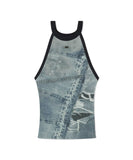 DENIM PRINTED HALTER KNIT