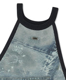 DENIM PRINTED HALTER KNIT