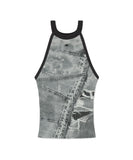 DENIM PRINTED HALTER KNIT