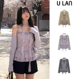 Bay Ruffle Check Cardigan Set
