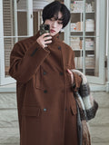 Front pocket balmacan double maxi coat