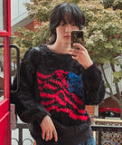 Stars and stripes hairy angora knit