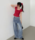 Pintuck Wide Denim Pants