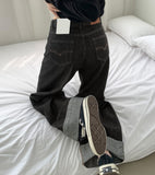 Non-Fade Raw Roll-Up Embroidery Detail Wide Fit Denim Pants