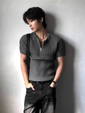 Off Knit Muscle Raglan Half Zip-Up Short Sleeves