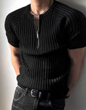 Off Knit Muscle Raglan Half Zip-Up Short Sleeves
