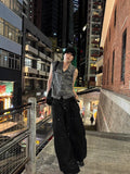 Multi-Pocket Metal Semi Crop Sleeveless Denim Jacket