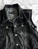 Multi-Pocket Metal Semi Crop Sleeveless Denim Jacket