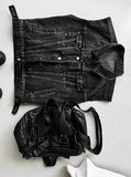 Multi-Pocket Metal Semi Crop Sleeveless Denim Jacket