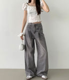 [Scrunchie Set] Dot Color Matching Lace Dot Pattern Puff Short Sleeve Blouse