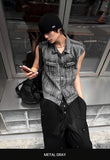 Multi-Pocket Metal Semi Crop Sleeveless Denim Jacket