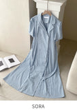 Baguette Collar Check Double Long One Piece (Belt Set)