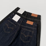 Non-Fade Raw Roll-Up Embroidery Detail Wide Fit Denim Pants