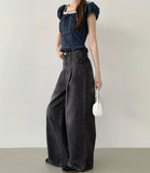 Pintuck Wide Denim Pants