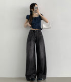 Pintuck Wide Denim Pants