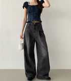 Pintuck Wide Denim Pants
