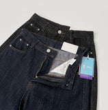 Non-Fade Raw Roll-Up Embroidery Detail Wide Fit Denim Pants