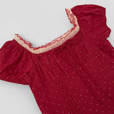 [Scrunchie Set] Dot Color Matching Lace Dot Pattern Puff Short Sleeve Blouse