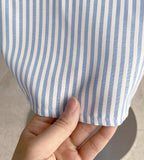 Mayning Collar Puff Stripe Shirt One Piece (Belt Set)