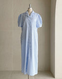 Mayning Collar Puff Stripe Shirt One Piece (Belt Set)