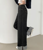 Non-Fade Raw Roll-Up Embroidery Detail Wide Fit Denim Pants