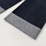Non-Fade Raw Roll-Up Embroidery Detail Wide Fit Denim Pants