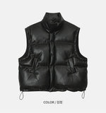 (UNISEX) Opt Shoulder Leather Vest Padded Jacket