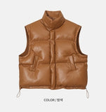 (UNISEX) Opt Shoulder Leather Vest Padded Jacket