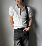 Off Knit Muscle Raglan Half Zip-Up Short Sleeves