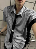 [ Tie Set ] Silk Stripe Classic Short Sleeve Shirt