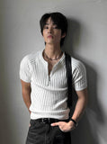 Off Knit Muscle Raglan Half Zip-Up Short Sleeves