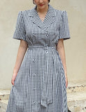 Baguette Collar Check Double Long One Piece (Belt Set)