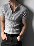 Off Knit Muscle Raglan Half Zip-Up Short Sleeves
