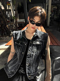 Multi-Pocket Metal Semi Crop Sleeveless Denim Jacket