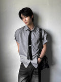 [ Tie Set ] Silk Stripe Classic Short Sleeve Shirt