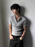 Off Knit Muscle Raglan Half Zip-Up Short Sleeves