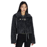 Earth belted fur shearling jacket