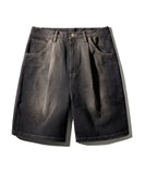 Black Deep Washing One-Tuck Denim Half Pants